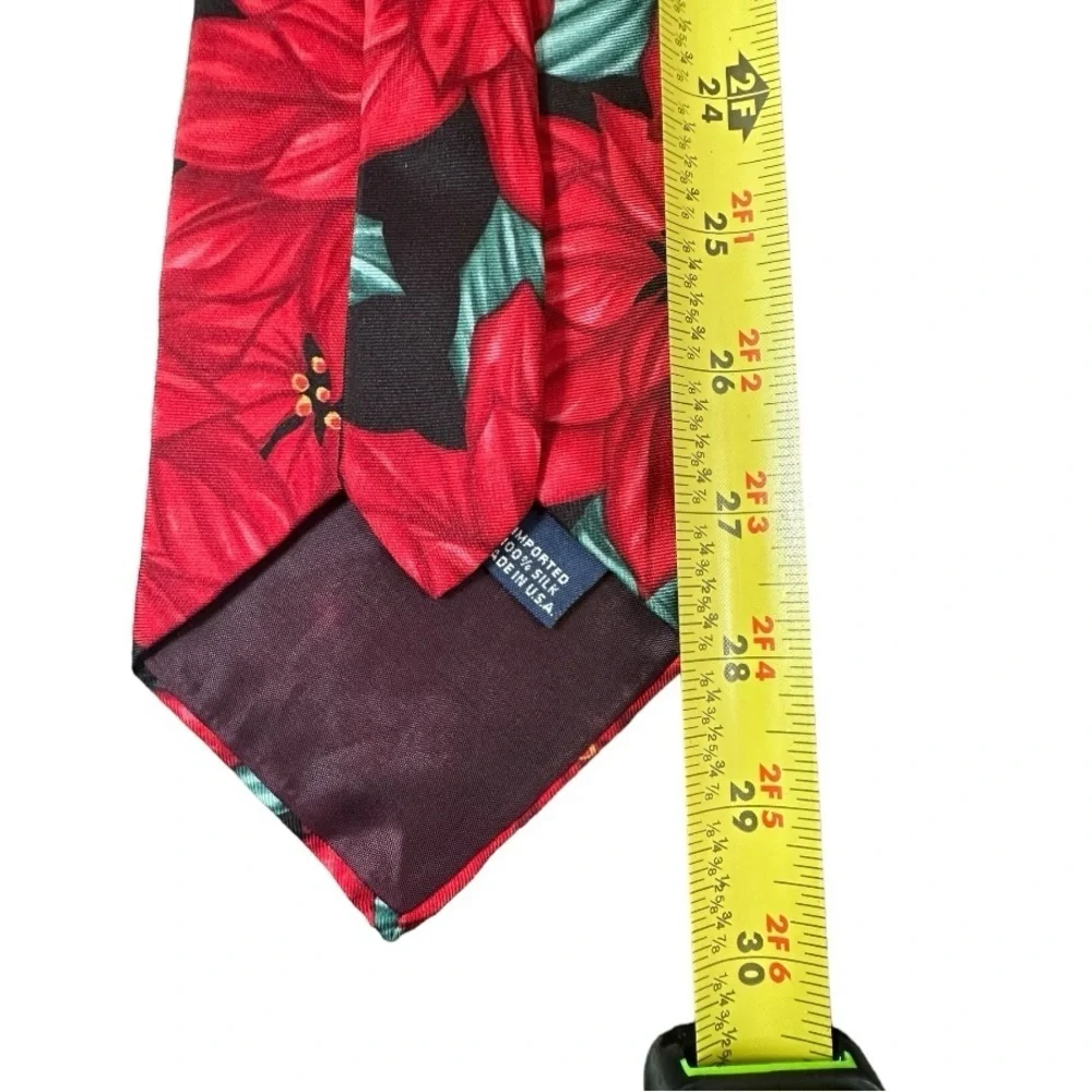 Silk Poinsettia Christmas Necktie Holiday Festive 100% Silk Party Men’s Tie